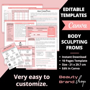 Body Sculpting Forms, Editable Body Contouring Consent Form, Fat Cavitation Intake, Esthetician Forms, Body Shaping Forms, Med Spa, Instant