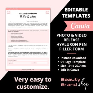 Editable Photo Release Forms, Hyaluron Pen Filler Forms, Hyaluronic Pen Filler Forms, Consultation Form, Consent Form, Esthetician Forms