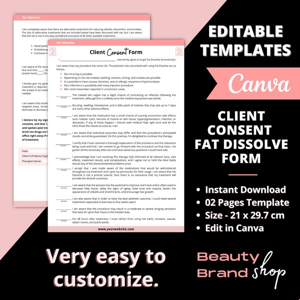 Consent Form, Editable Fat Dissolving Forms, Fat Dissolve Consent Form, Lipodissolve Forms, Esthetician Form, After Care Form, Client Intake