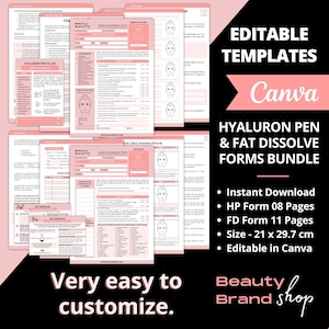Hyaluron Pen Forms Bundle Templates, Hyaluron Pen Forms, Fat Dissolve Forms, Consultation Form, Consent Form, Esthetician Forms, Aftercare