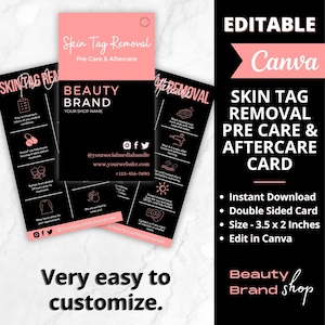 Skin Tag Removal Precare and Aftercare Cards, Remove Skin Tag Aftercare Instructions, Tag Removal Card, Cosmetic Skin Tags, Estheticians