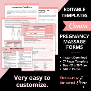 Schwangerschafts-Massage-Formulare, Pränatale Beratung-Formulare, Kundenaufnahme-Formulare, Einverständnis-Formulare, Pränatale Massage, Vorgeburtliche Massage, Canva-Formulare