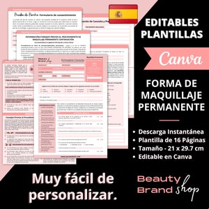 English Formularios de Maquillaje Permanente, Formularios de Consentimiento, Formularios de Micropigmentación, Delineador de Ojos, Cejas