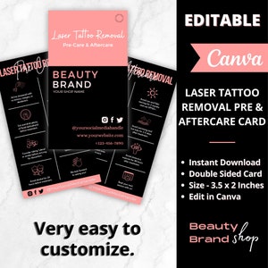 Laser Tattoo Removal Precare and Aftercare Cards, Tattoo Removal After Care, Laser Aftercare Instructions, Laser Tattoo Removal Care Cards