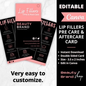 Lip Fillers Pre- en Post Care-kaarten, Lip Filler Nazorg-kaarten, PMU Lip Tattoo, Lip Tint Care Card, Lip Blushing Care, Schoonheidsspecialisten Card
