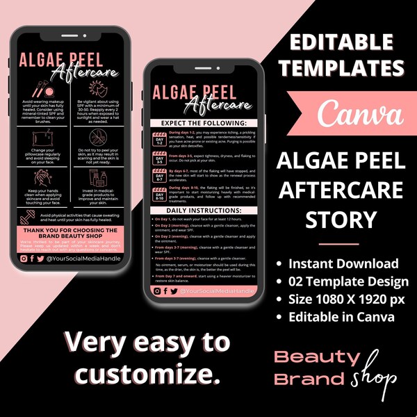 Algae Peel Aftercare Story Templates, Algae Face Peel Post Care Treatment, Chemical Peel Aftercare Story, Algae Chemical Peel Pre-Care Story