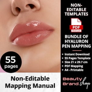 BUNDLE of Hyaluron Pen Mapping Training, Mapping Guide, Lip Mapping, Nasolabial Folds Mapping, Marionette Lines Mapping, PMU Training, PDF