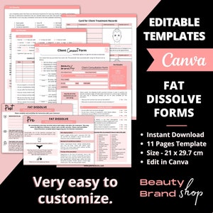 Fat Dissolving Consent Form, Editable Consultation Forms, Lipodissolve Forms, Fat Dissolve Forms, Esthetician Form, After Care Form, Canva