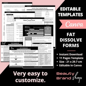 Fat Dissolving Forms, Fat Dissolve Forms, Consent Form, Consultation Forms, Lipodissolve Forms, Esthetician Form, Aftercare, Needle Less