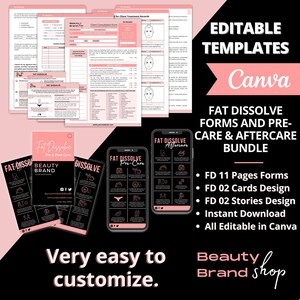 Fat Dissolve Forms, Fat Dissolve Pre & Aftercare Templates, Fat Dissolving Aftercare Story, Client Consent Forms, Instagram Posts Stories