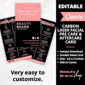 Cartes de soins du visage au laser au carbone, instructions de soins du visage au carbone, cartes pour le visage de la poupée chinoise, modèles de soins du visage au laser, Canva