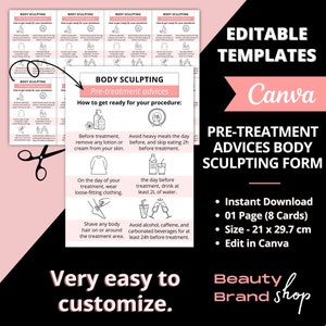 Editable Pre-Treatment Advices, Body Sculpting Forms, Body Contouring Consent Form, Fat Cavitation Intake, Esthetician Forms, Body Shaping