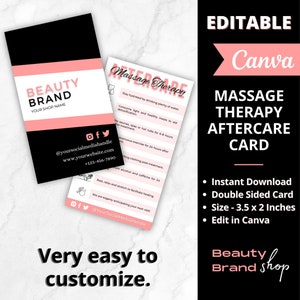 Bearbeitbare Massage Nachsorge Karten Vorlage, Massage Therapie Karten für Kosmetikerin, Massage Therapeut Nachsorge Karte, Spa Nachsorge Karte, Canva