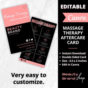 Massage Therapie Nachsorge Karten, Nachsorge Karten, Massage Vorlagen, Massage Nachsorge Anleitung, Kosmetik Nachsorge Karten, Canva Vorlagen