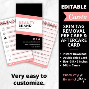Skin Tag Removal Aftercare Cards Templates, Skin Tag Remover Care Cards, Removal Pre-Care Cards, Skin Tag Removing Instructions, Canva Cards