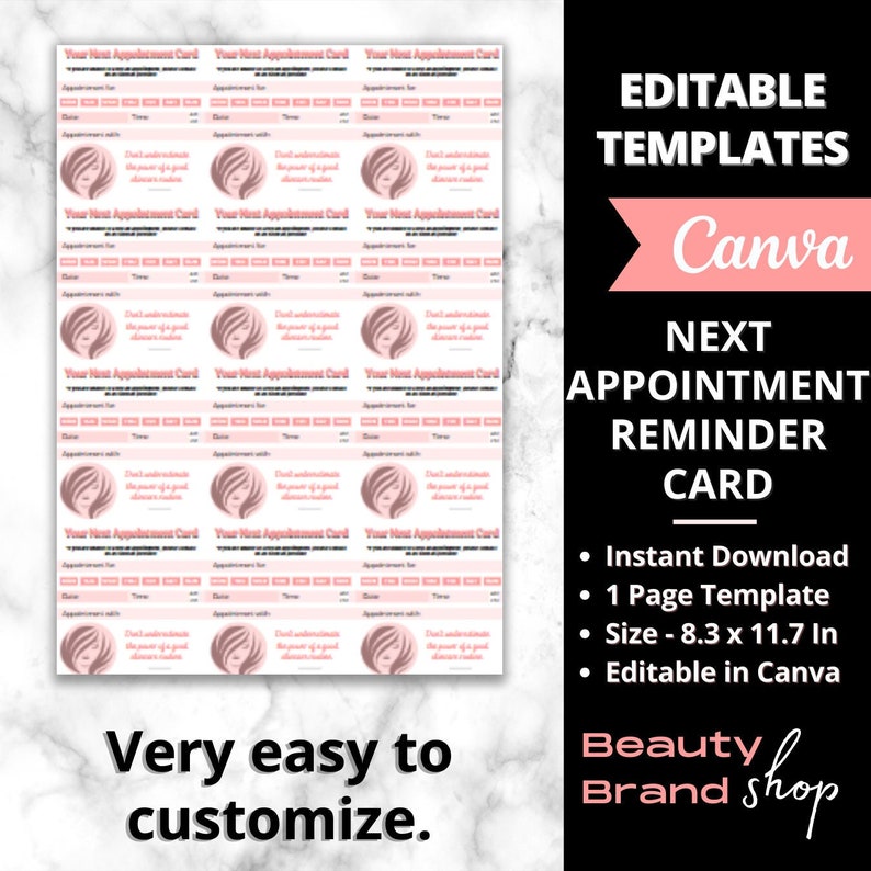 Editable Next Appointment Cards, Printable Appointment Reminder Cards ...