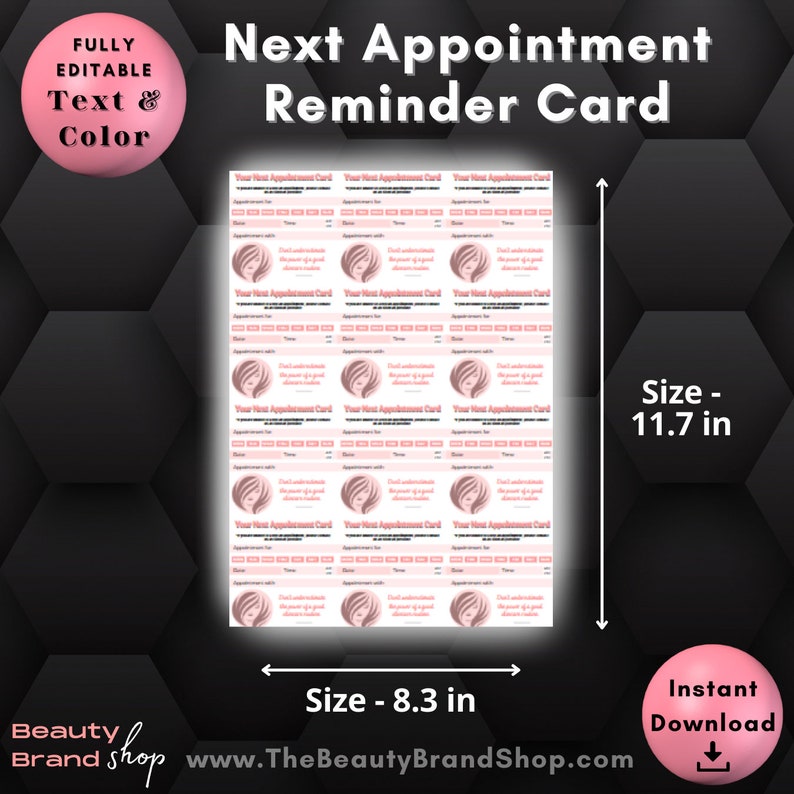 Editable Next Appointment Cards, Printable Appointment Reminder Cards ...