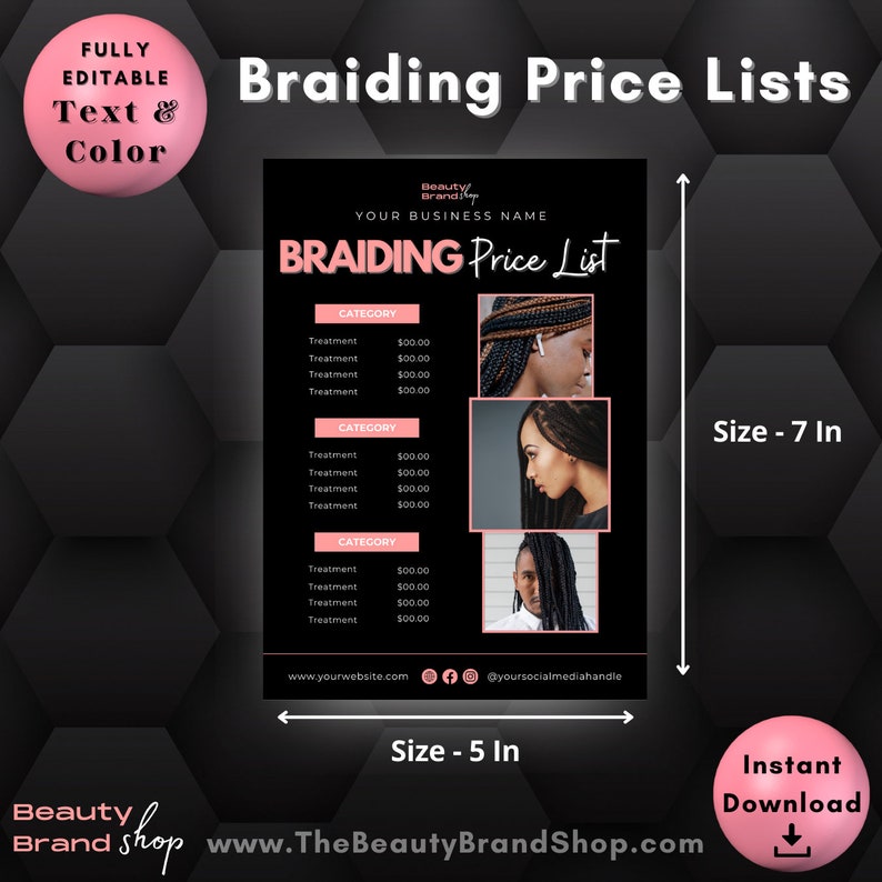 Braiding Pricelist Postcard Template, Beauty Hair Salon Stylists ...