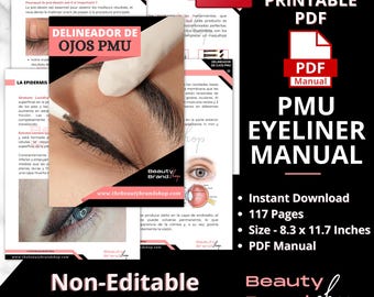 Spanish Version - PMU Eyeliner Manual , PMU Eyeliner Training Manual, PMU Courses, Eyeliner Tattooing, Permanent Makeup , Eye Mapping Guides