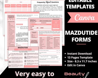 Formularios de Mazdu-tide, formularios de consentimiento para inyecciones para bajar de peso, formulario de admisión de clientes de Mazdutide, formulario de inyección de Mazdutide, paquete de pérdida de peso Mega GLP-1