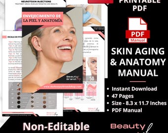 SPAANSE versie: handleiding huidveroudering en anatomie, hulpmiddel schoonheidstraining, handleiding huidanatomie, pdf-handleiding huidanalyse en huidverzorging antiveroudering