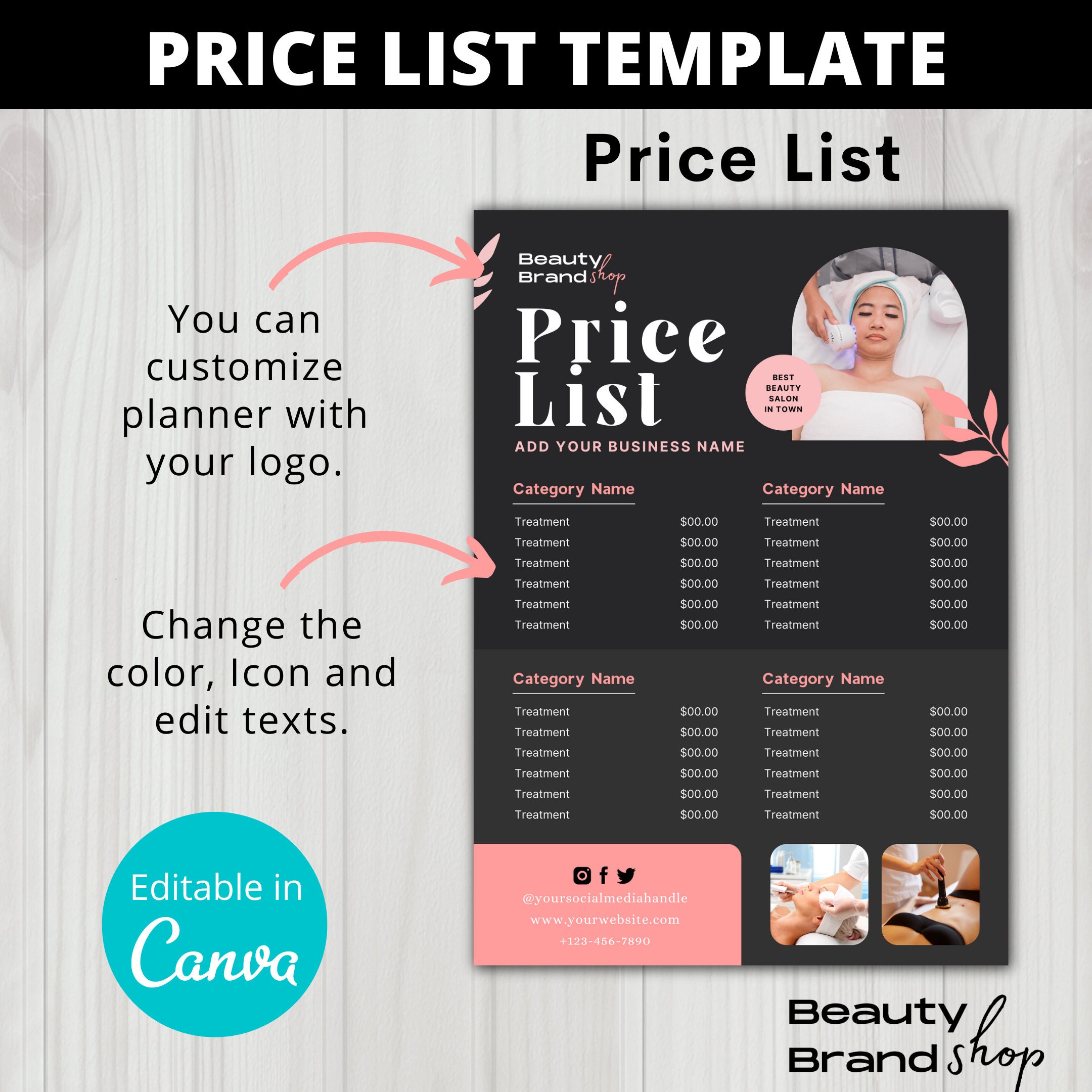 Body Contouring Pricelist, Price List Template, Fat Cavitation, Facial