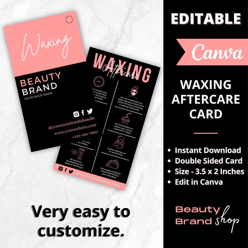 Waxing Aftercare Card, Editable Hair Removal Aftercare, Hair Wax Care