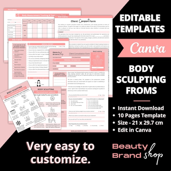 Body Sculpting Forms, Editable Body Contouring Consent Form, Fat Cavitation Intake, Esthetician Forms, Body Shaping Forms, Med Spa, Instant