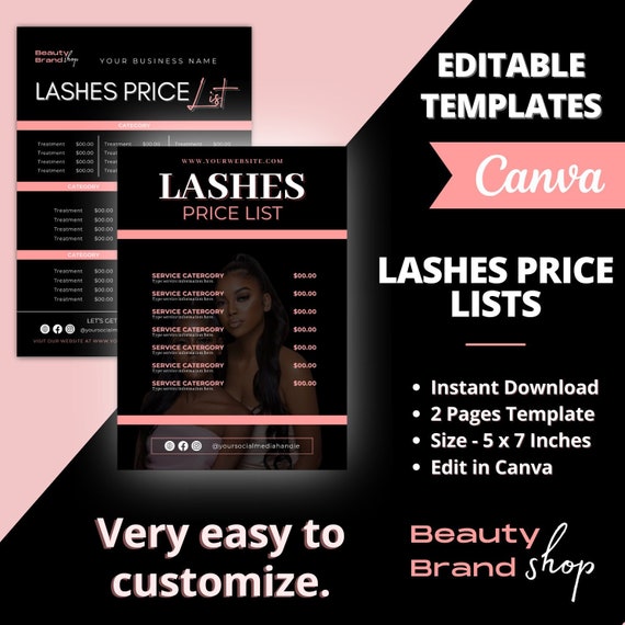 LASHES Price List, DIY Flyer Template Design, Pricelist Flyer, Pricing Guide Sheet, Premade Salon Business Flyer, Digital Template Pricelist