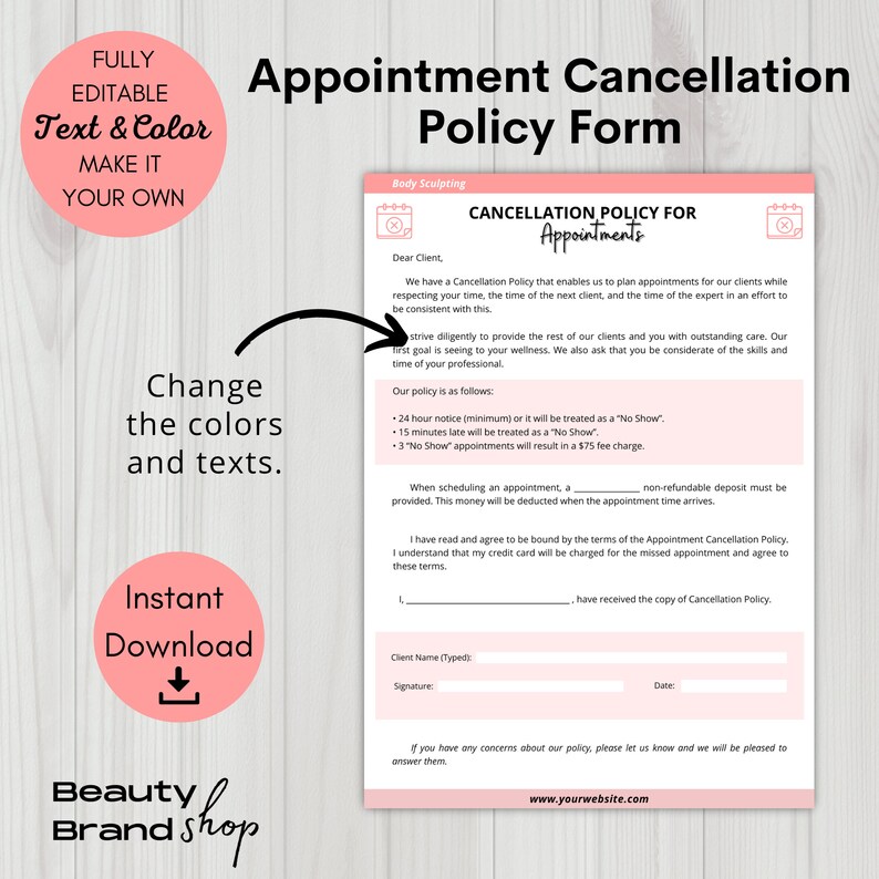 Editable Cancellation Policy, Body Sculpting Forms, Body Contouring