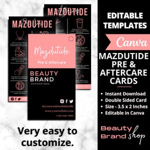 Mazdu-tide Pre and Aftercare Cards -Black, GLP-1 Mazdu-tide Care Cards, Fat Loss Injection, Medical Weight Loss Marketing for Small Business