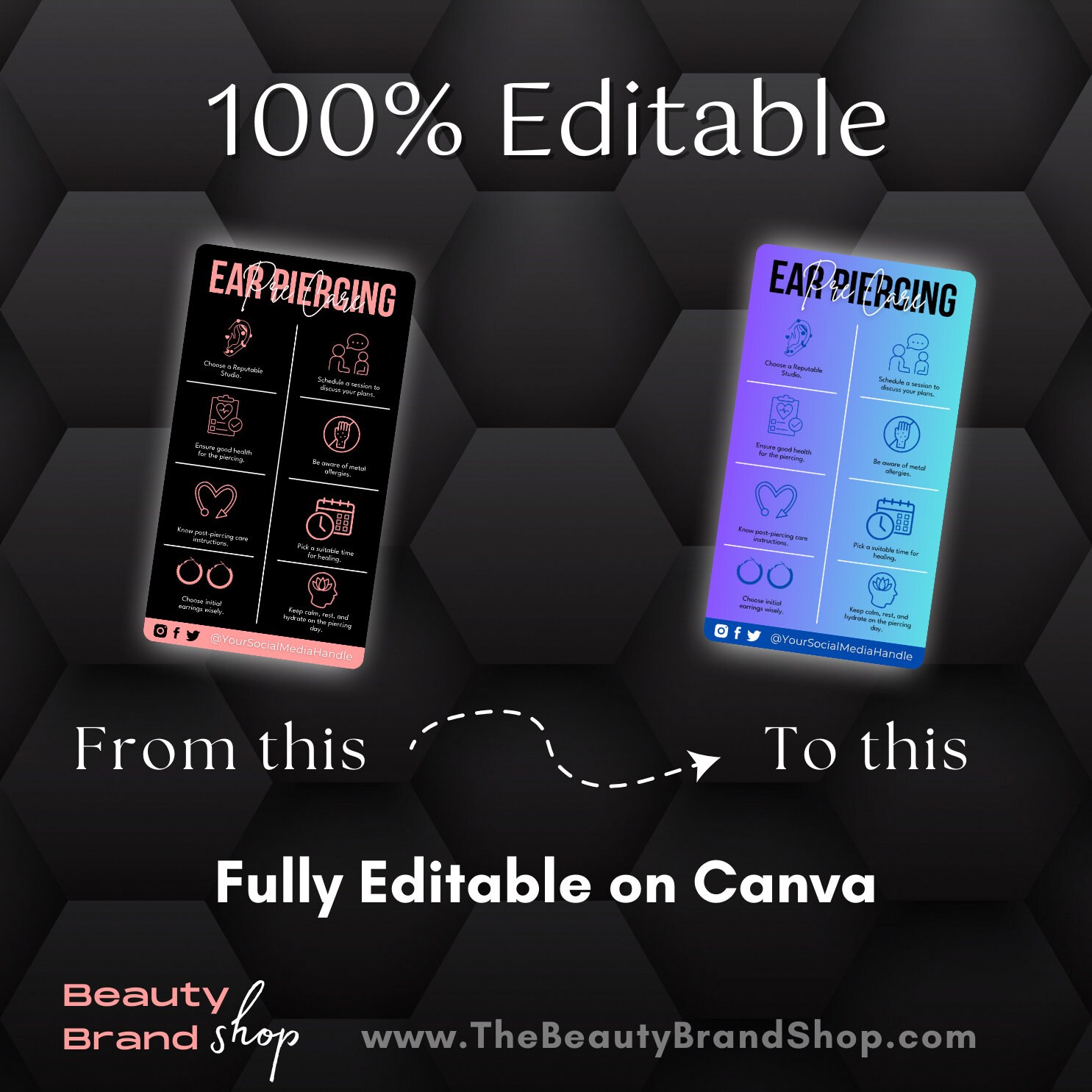 Ear Piercing Aftercare Template Editable Piercing Guide Card - Etsy