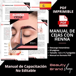 Manuale di sopracciglia HENNA - Versione SPAGNOLA, Manuale di colorazione delle sopracciglia all'henné, Guide per la mappatura delle sopracciglia, Microblading, Microshading, Forma delle sopracciglia, Processo all'henné
