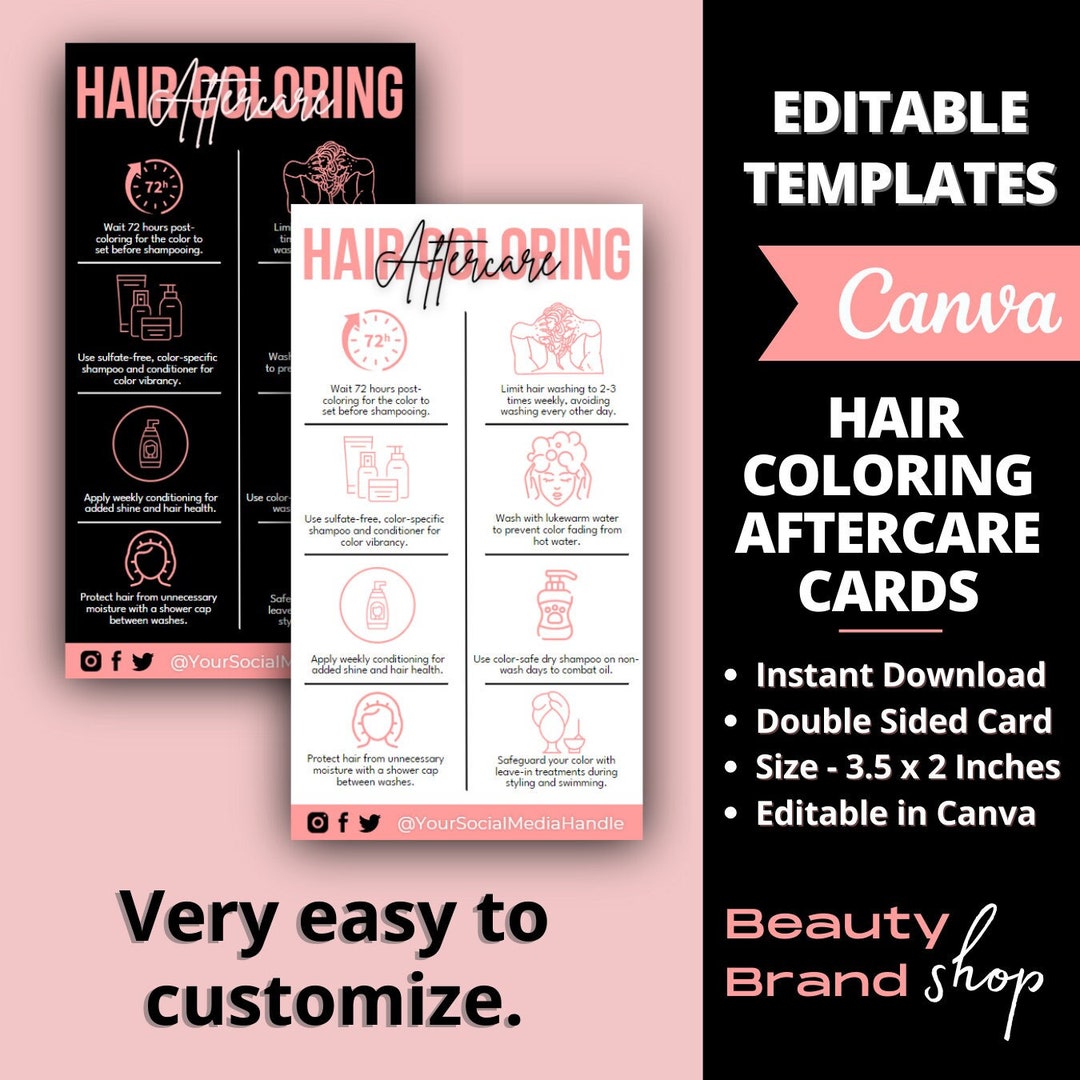 Editable Colored Hair Care Card Template, Dyed Hair Aftercare
