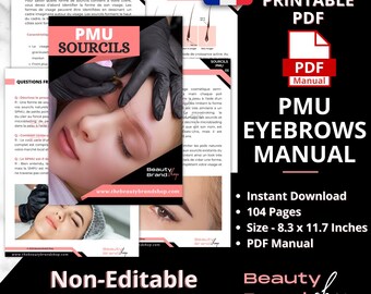 FRENCH - PMU Eyebrows Manual, Microblading, Microshading, Ombre, Powder Brows, Hybrid, Blade & Shades, Eyebrow Mapping PDF Manual, Brows