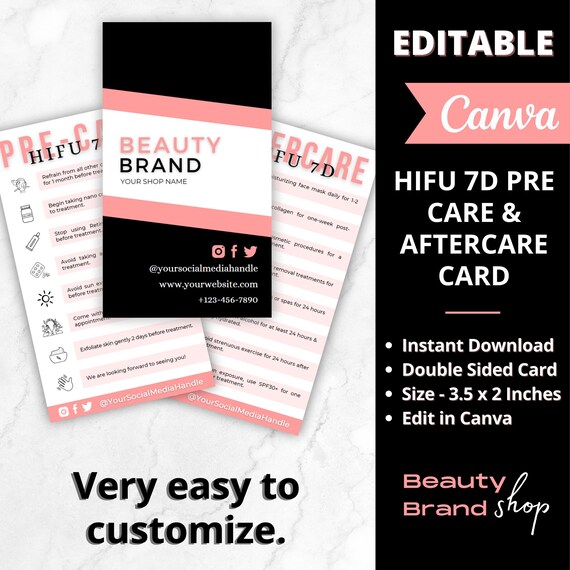 HIFU 7D Precare and Aftercare Cards, HIFU Aftercare Instructions, HIFU Non Surgical Facelift, Ultrasound Consent Card, Hifu Template, Canva