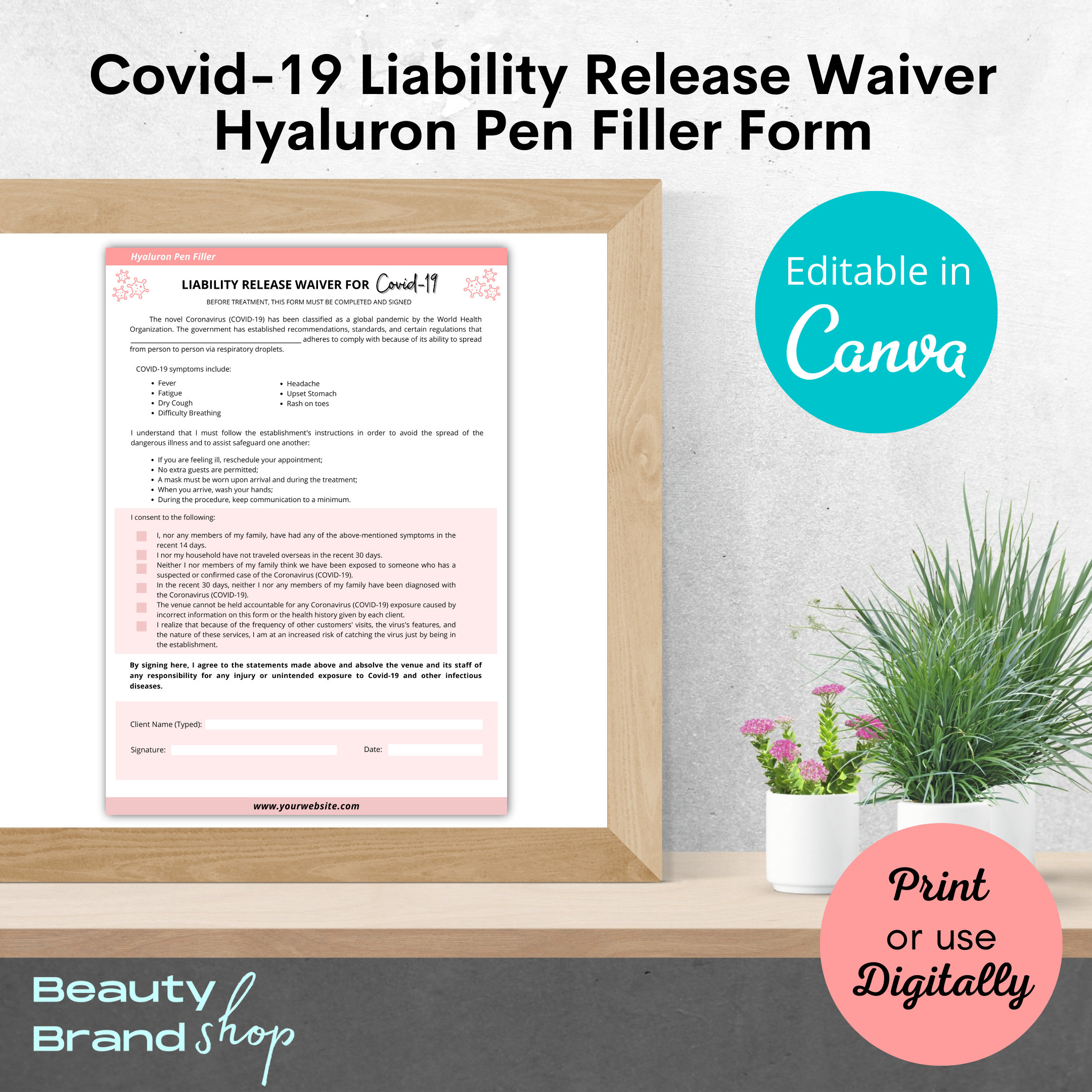 Editable Covid Waiver, Hyaluron Pen Filler Forms, Hyaluronic Pen Filler ...