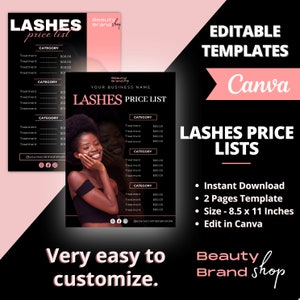 LASHES Price List, DIY Flyer Template Design, Pricelist Flyer, Pricing Guide Sheet, Premade Salon Business Flyer, Digital Template Pricelist