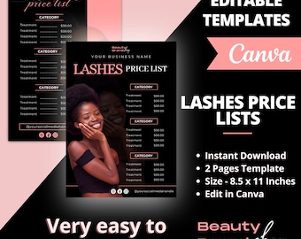 LASHES Price List, DIY Flyer Template Design, Pricelist Flyer, Pricing Guide Sheet, Premade Salon Business Flyer, Digital Template Pricelist