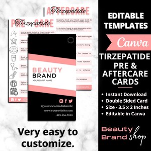 Tirzepa-tide Pre-care & Aftercare Cards,  Weight Loss Injection Care Cards, Compounded Tirzepa-tide Injection, Fat Loss Injection Care Cards