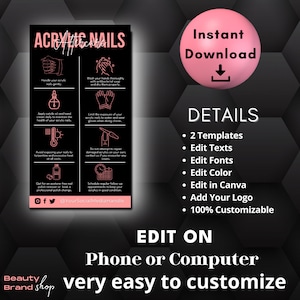 Acrylic Nails Aftercare Template, Editable Nail Treatment Care Guide ...