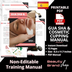 Spanish Gua Sha & Cosmetic Cupping Manual, Cosmetic Aesthetics Training Course, French PDF Training Manuals, Beauty Business Beginner Manual
