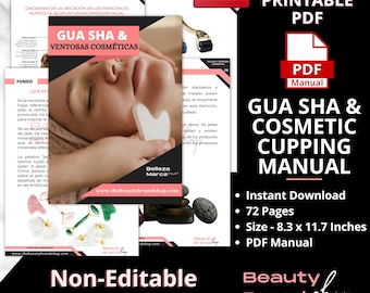 Spanish Gua Sha & Cosmetic Cupping Manual, Cosmetic Aesthetics Training Course, French PDF Training Manuals, Beauty Business Beginner Manual
