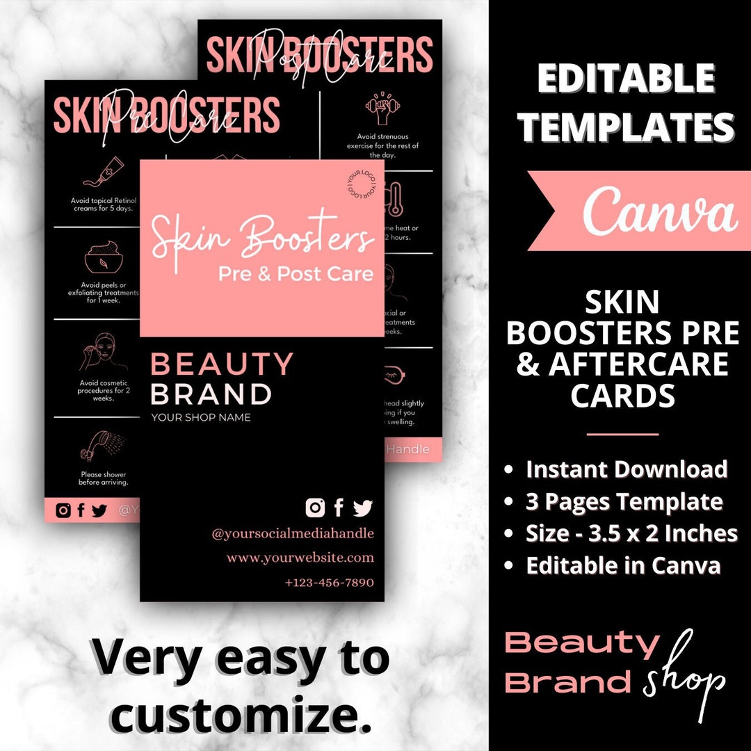 Skin Boosters Precare and Aftercare Card Templates, Boosters Aftercare ...