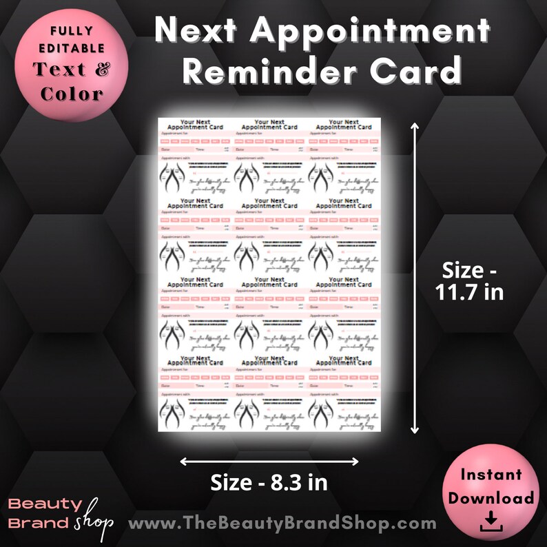 Editable Next Appointment Cards, Aesthetician Appointment Cards ...