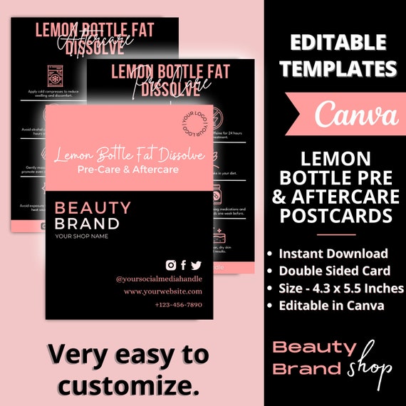 Fat Dissolve Care Cards, Lemon Bottle Aftercare, Editable Social Media, Fat  Dissolving Injection Precare and Aftercare Cards, Edit in Canva