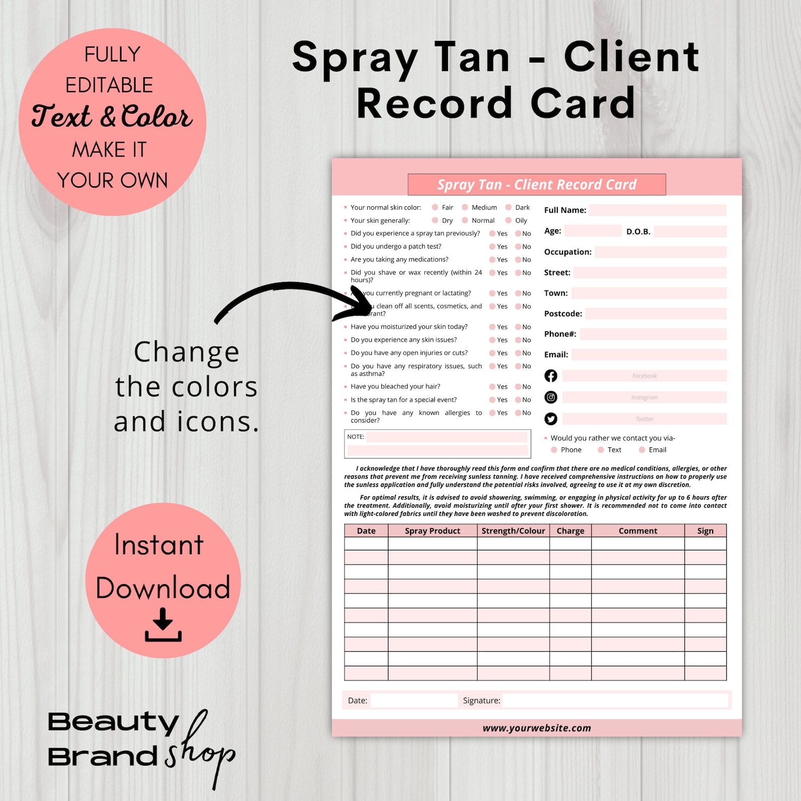 Spray Tan Forms Spray Tanning Consultation Forms Spray Etsy