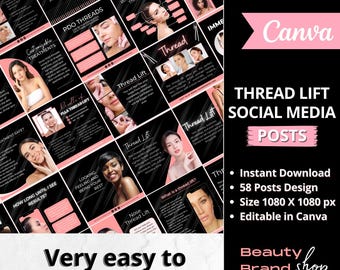 Thread Lift Social Media Posts, Threads Instagram, Nurse Injector IG, Facial Thread Lift Instagram, Medspa, Face Lift, Luxury branding kit