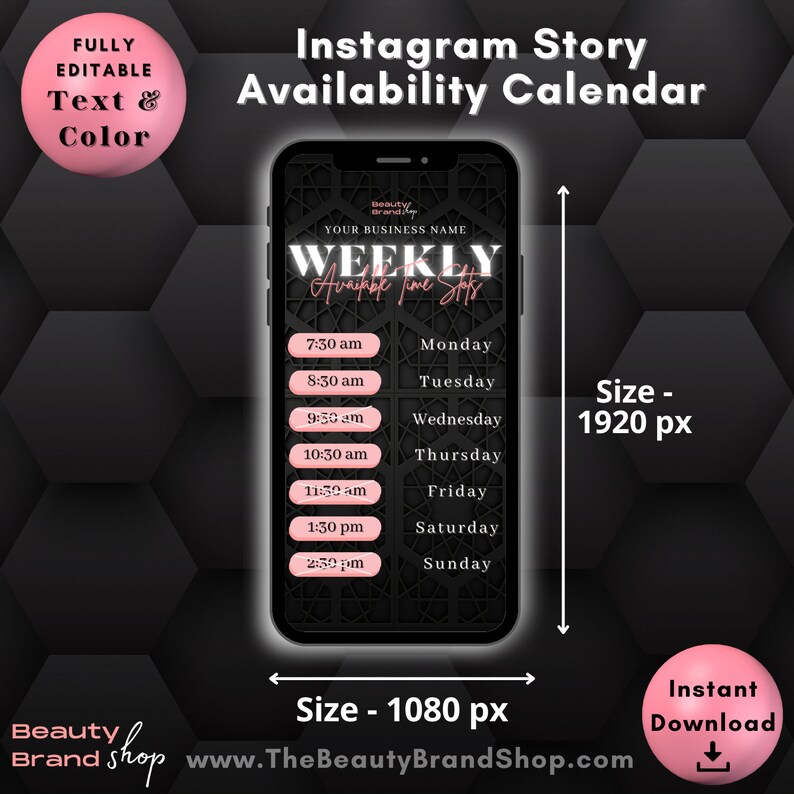 Weekly Availability Calendar Instagram Story, Black Pink Available ...