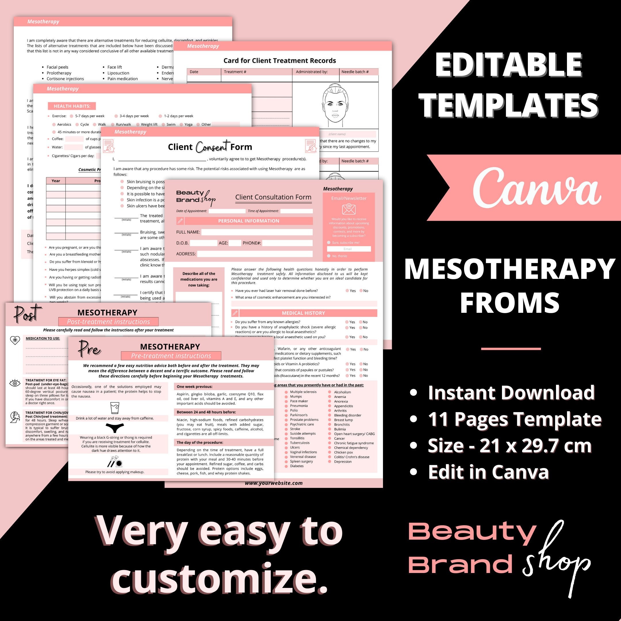 Mesotherapy Consent Forms, Editable Lipotherapy/ Lipodissolve Forms, Printable Esthetician Form, Facial Consulation Form, Client Intake Form